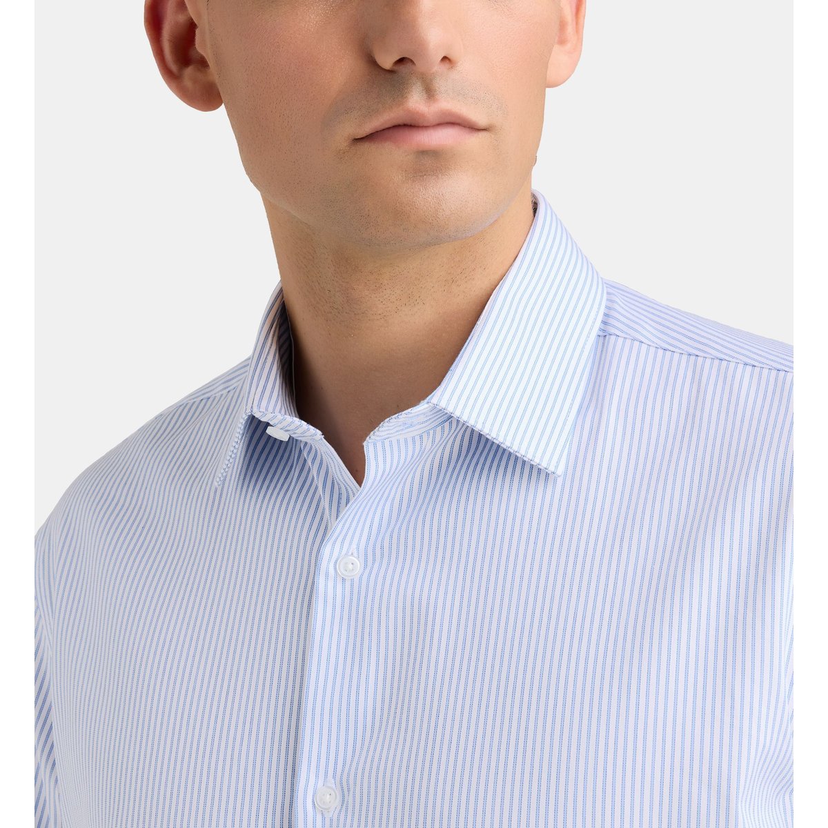 Chemise droite hsrrae rayures sans repassage coton bio bleu clair, GALERIES LAFAYETTE