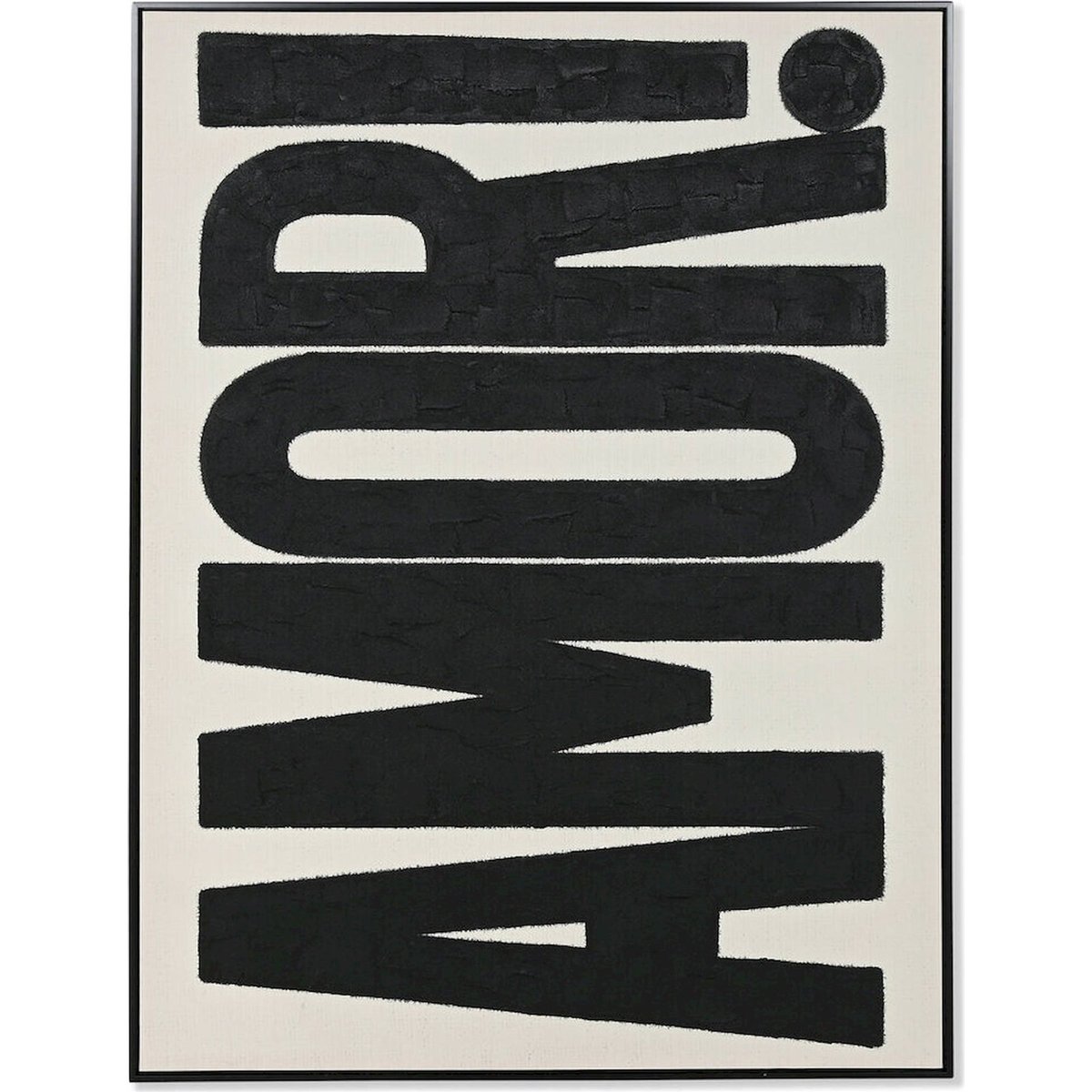 Tableau moderne en toile rectangulaire peint à la main Moderno noir texturé sur fond blanc, RECOLLECTION