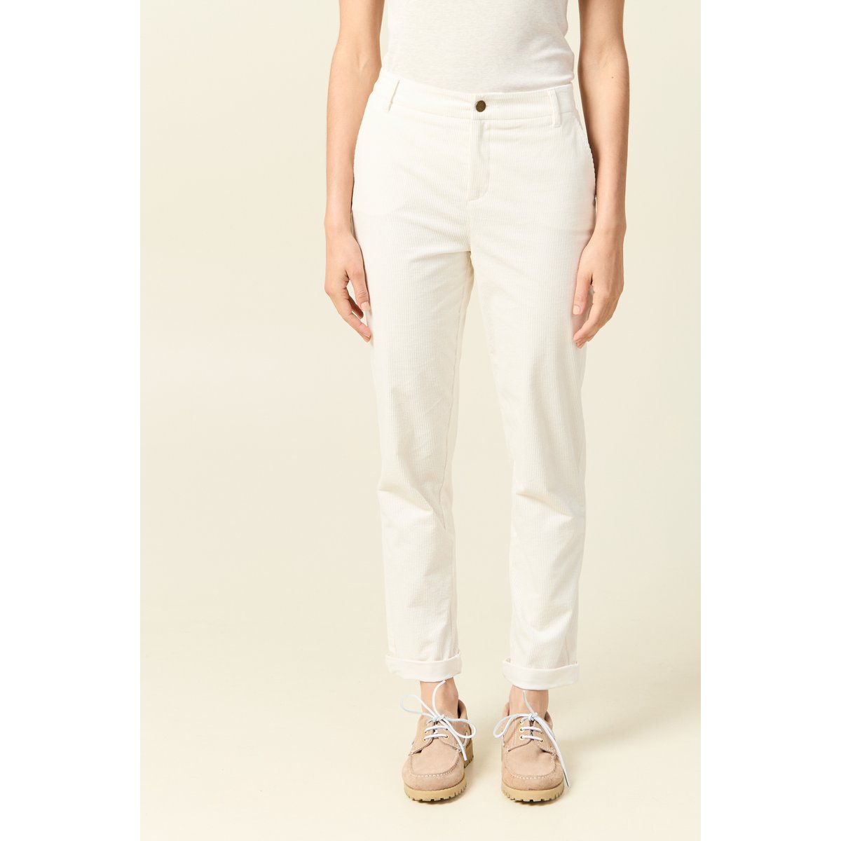 Pantalon large 7/8ème taille haute ecru, BONOBO