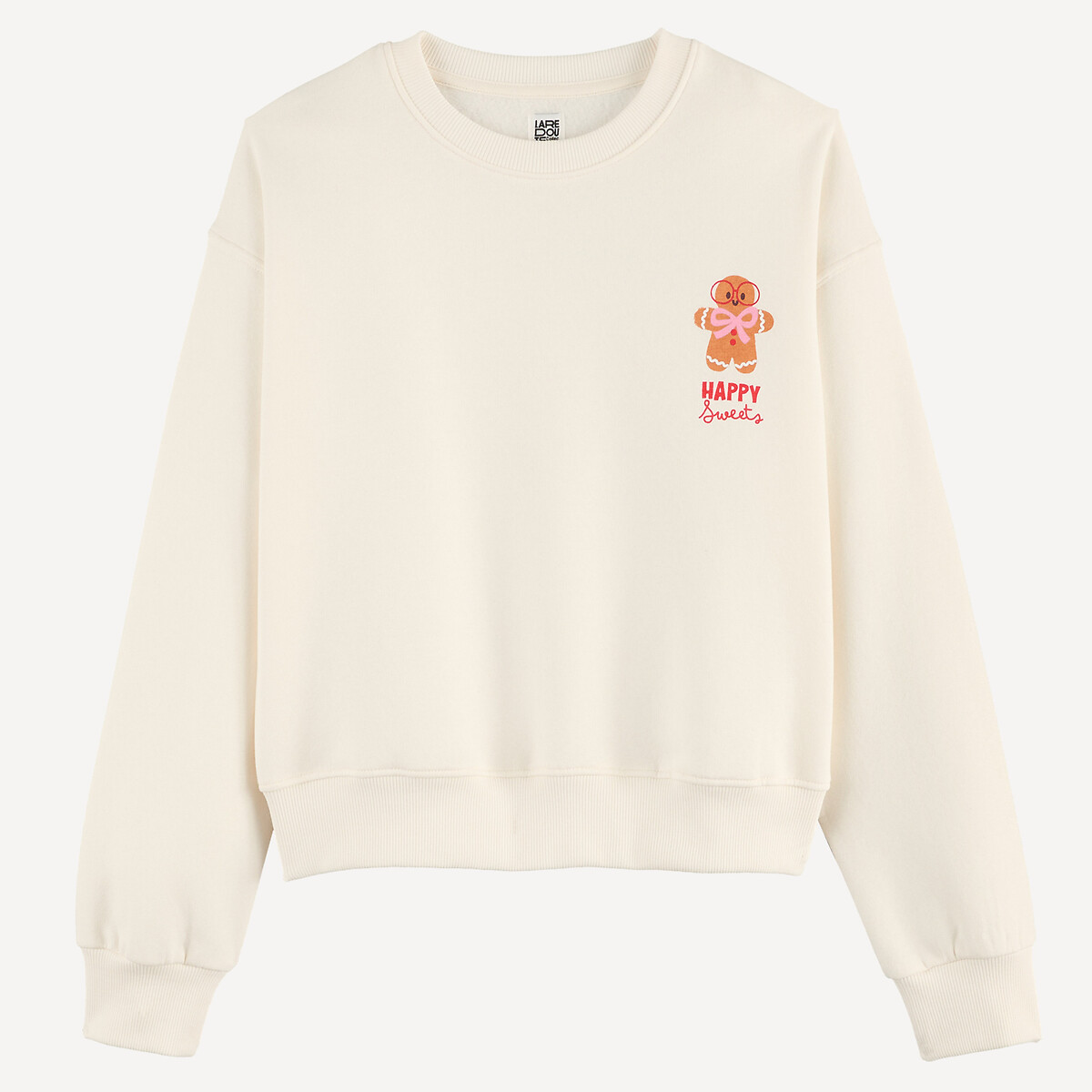 Sweat col rond, imprimé Petit bonhomme en pain d'épices, en molleton ecru, LA REDOUTE COLLECTIONS