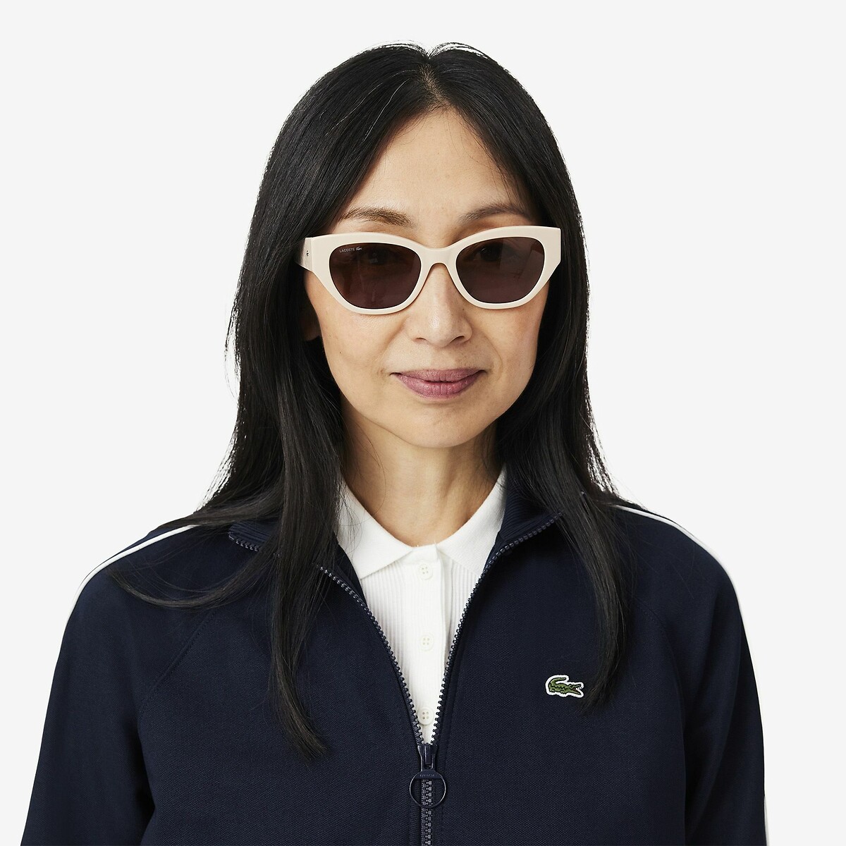 Sweat zippé à manches raglan bleu marine, LACOSTE