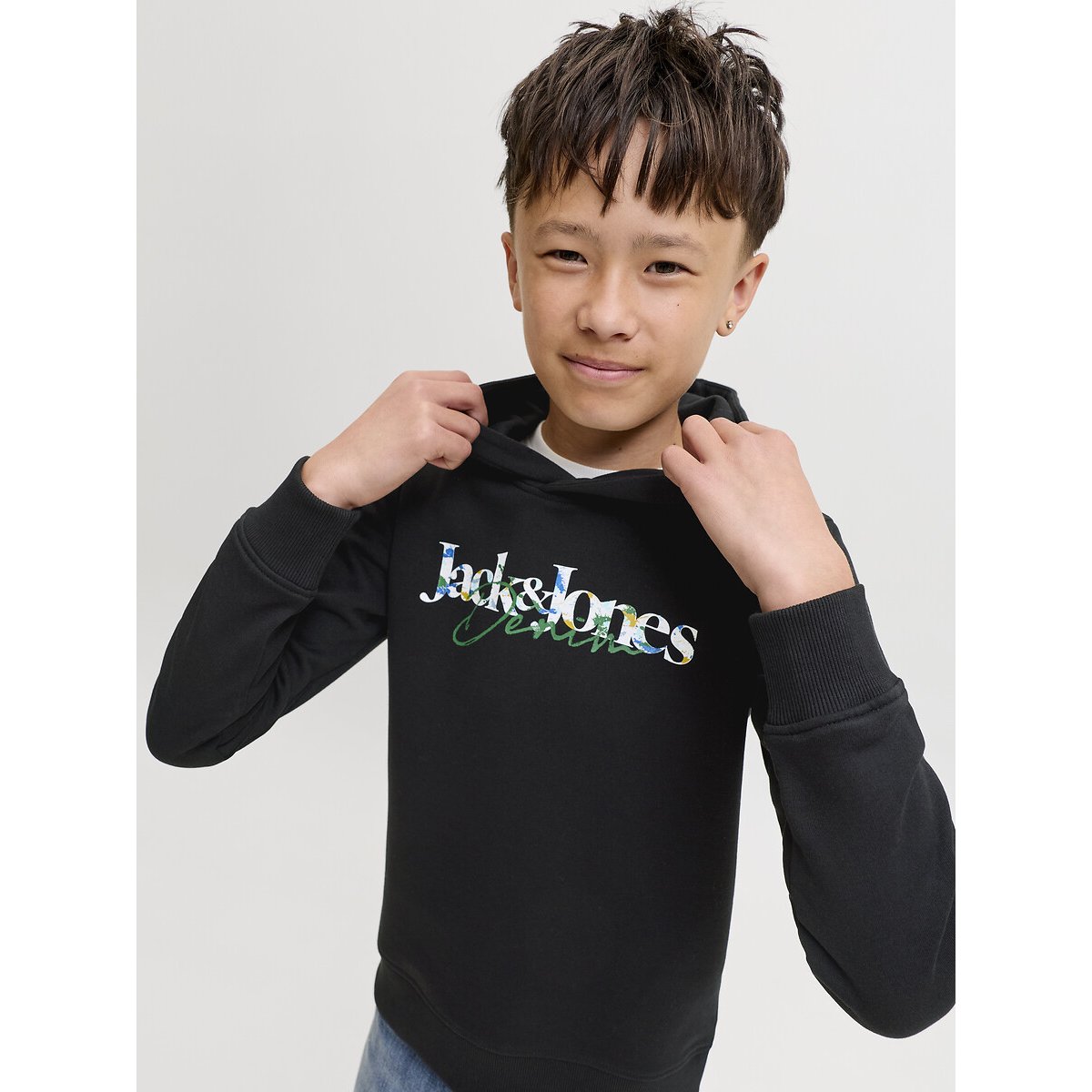 Sweat à capuche en molleton noir, JACK & JONES JUNIOR