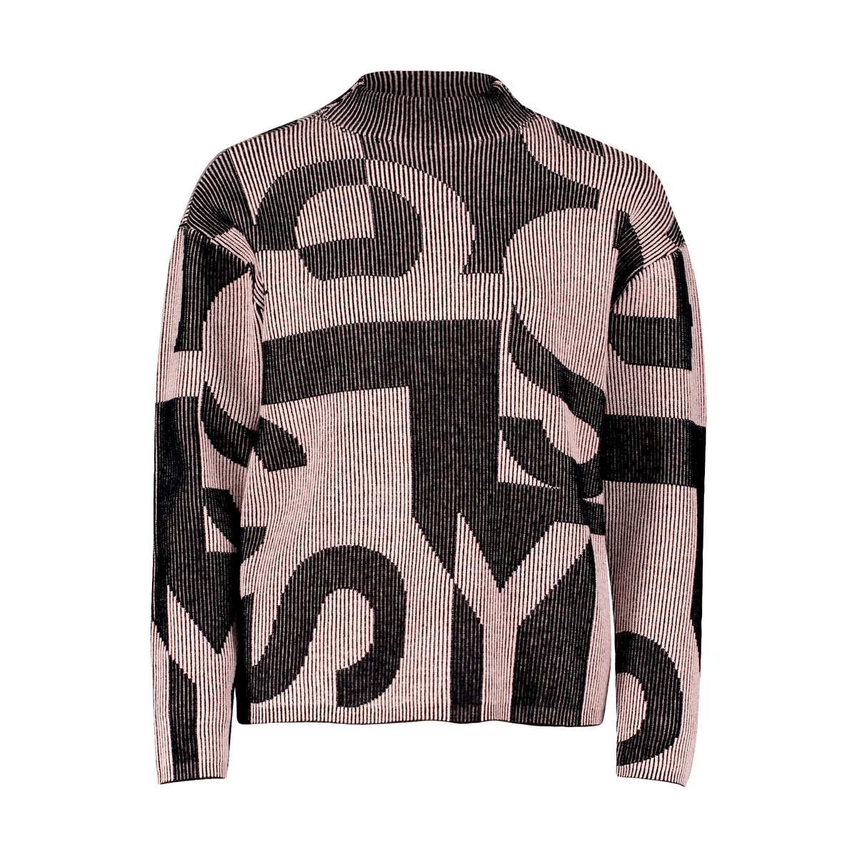 Pull-over en grosse maille à motif jacquard patch black/rosé, BETTY BARCLAY