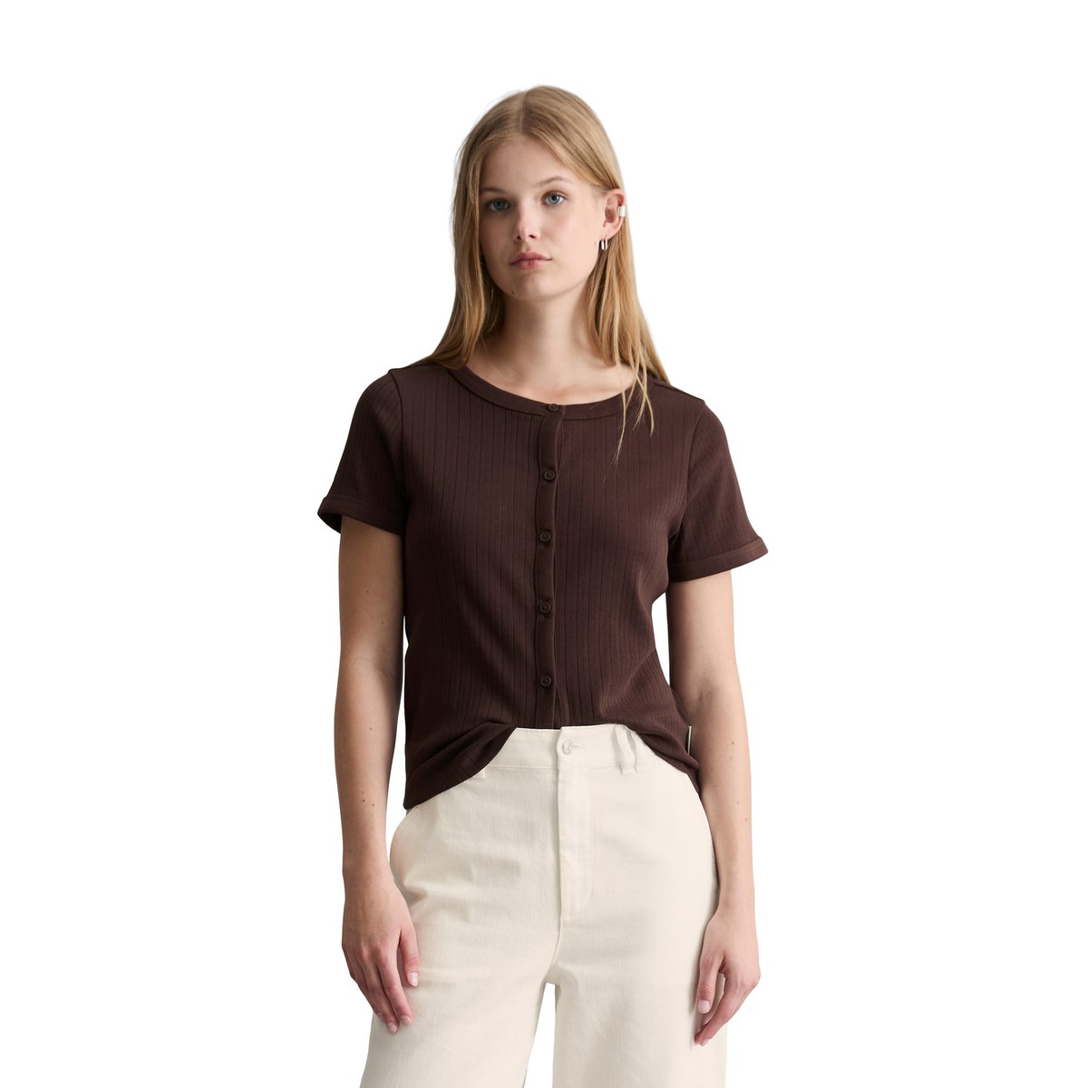 Pointelle-Cardigan à manches courtes regular en jersey de coton doux rouge foncé, MARC O’POLO DENIM