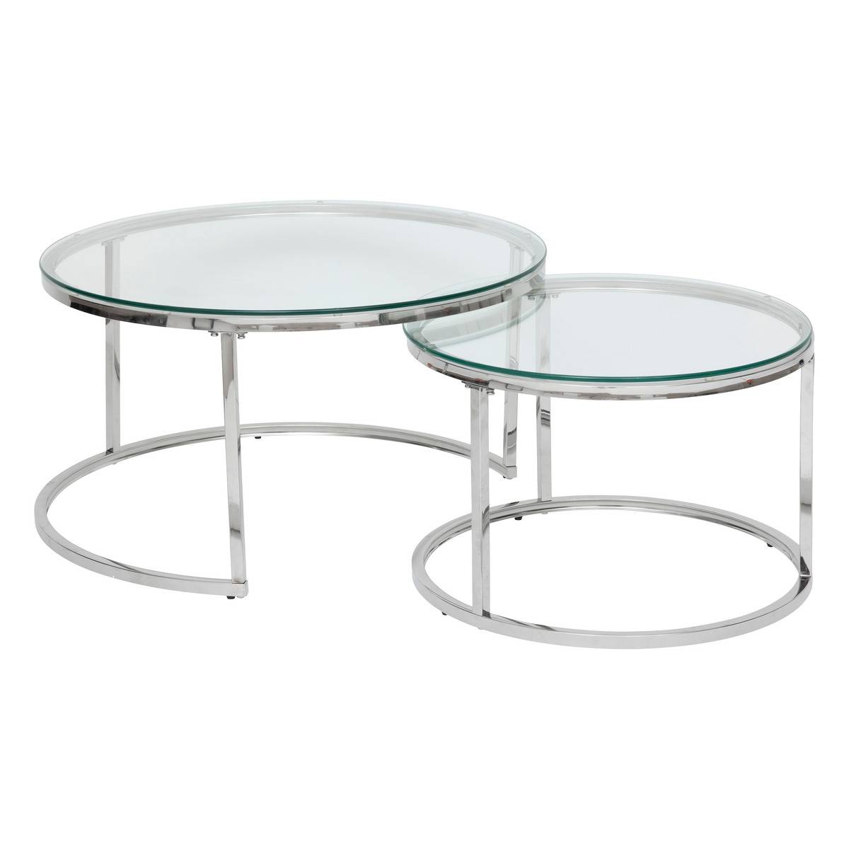 Lot de 2 tables gigognes en verre trempé et inox chromé KNEO argent, ATMOSPHERA