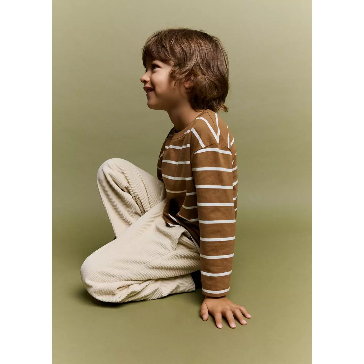 T-shirt coton à rayures caramel, MANGO BABY