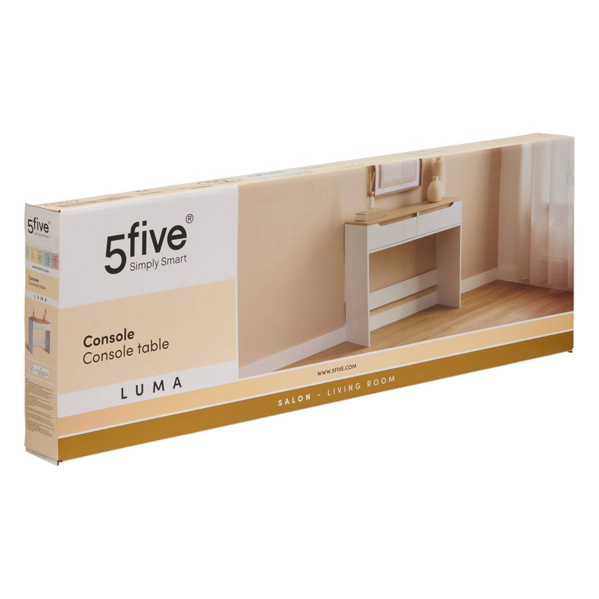 Console rectangulaire avec tiroirs LUMA blanc, 5FIVE SIMPLY SMART