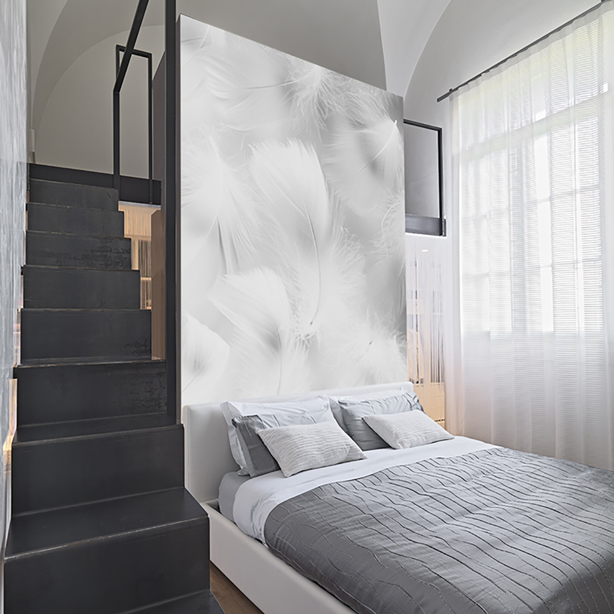 Papier peint panoramique Plumes 01 blanc, ACTE DECO