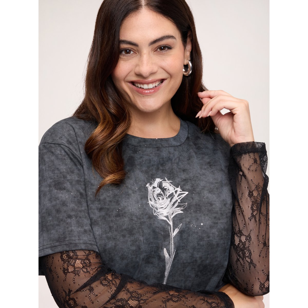 T-shirt à manches noir, FIORELLA RUBINO