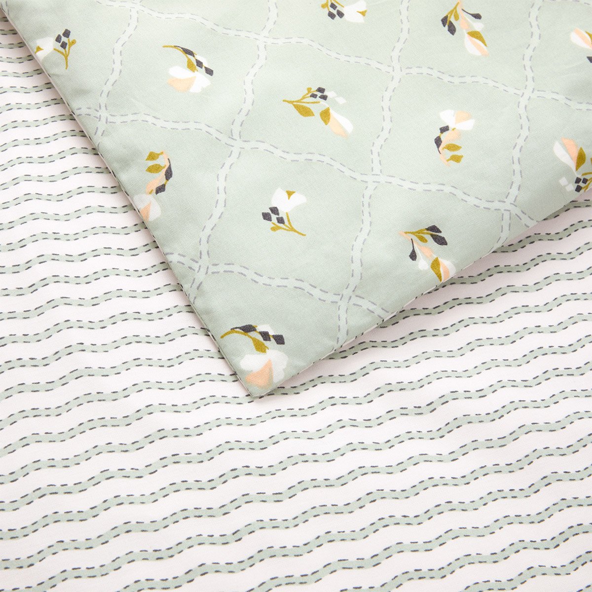 Housse de couette en percale de coton vert, BERGAMOTE a motif, DESFORGES