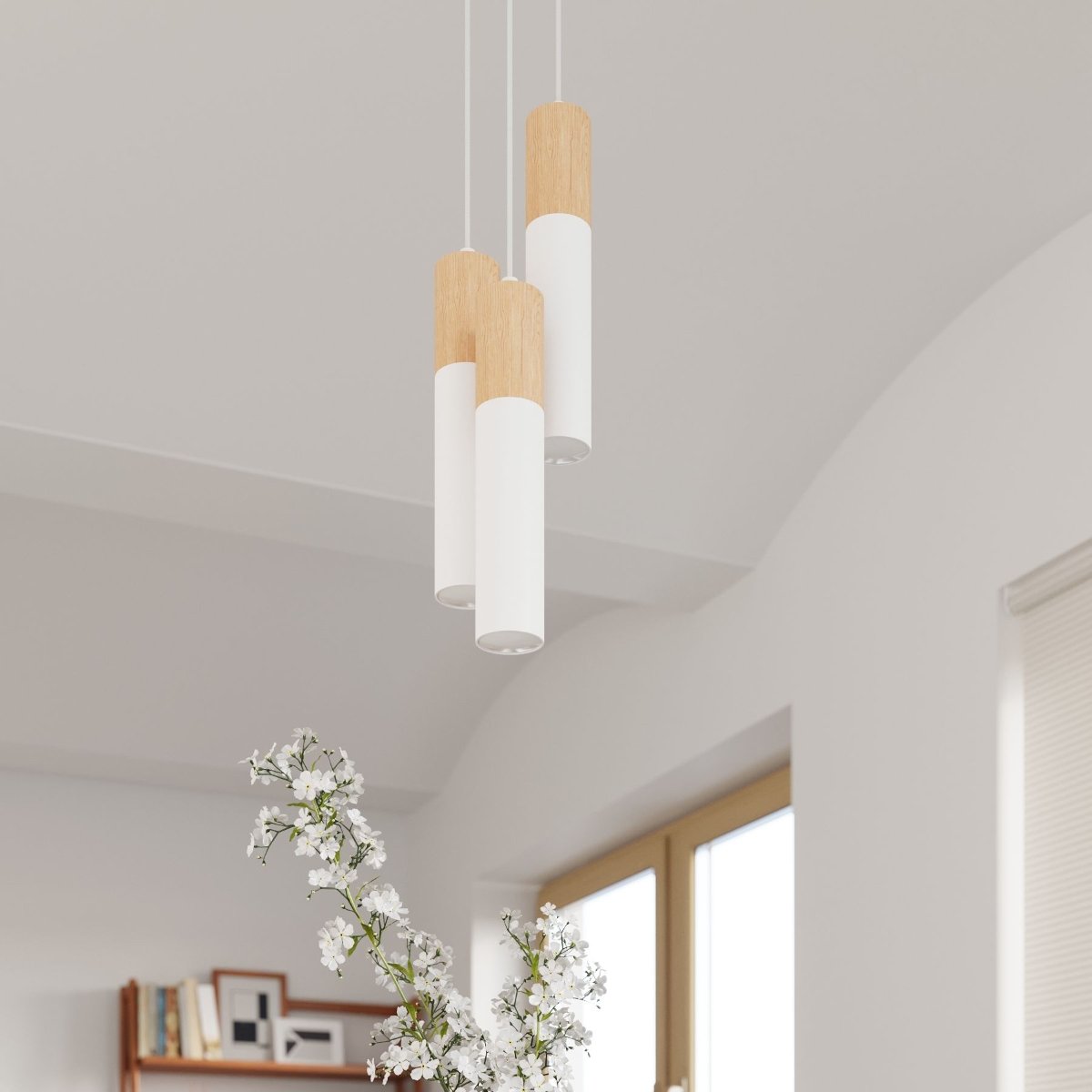 Suspension Acier Bois Naturel/Blanc GU10 3 Pablo marron, EDEN