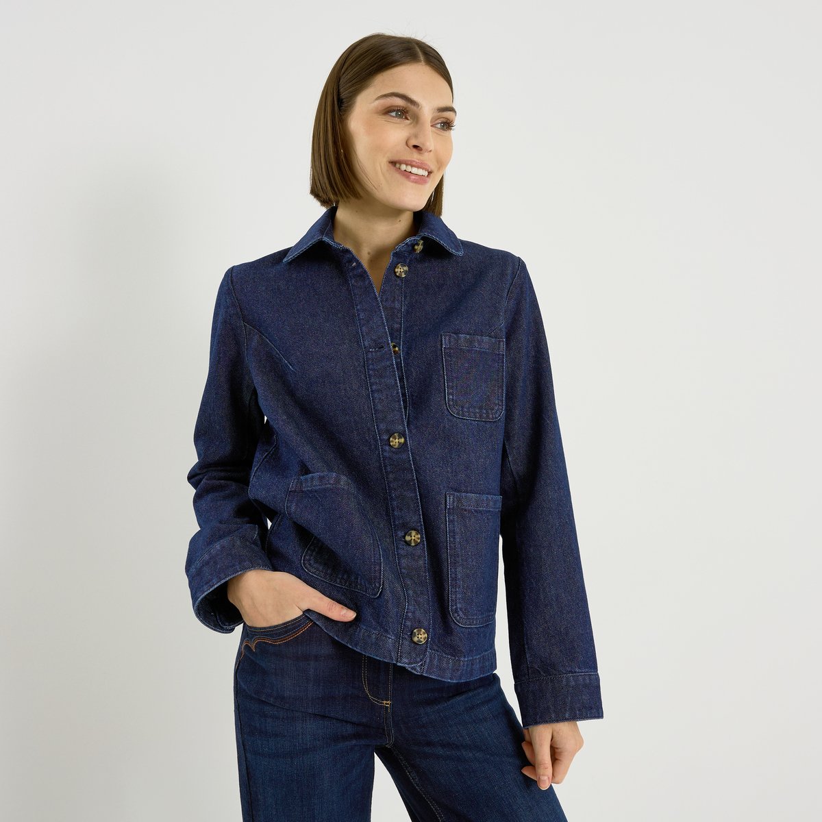 Veste col chemise en denim bleu, GRAIN DE MALICE