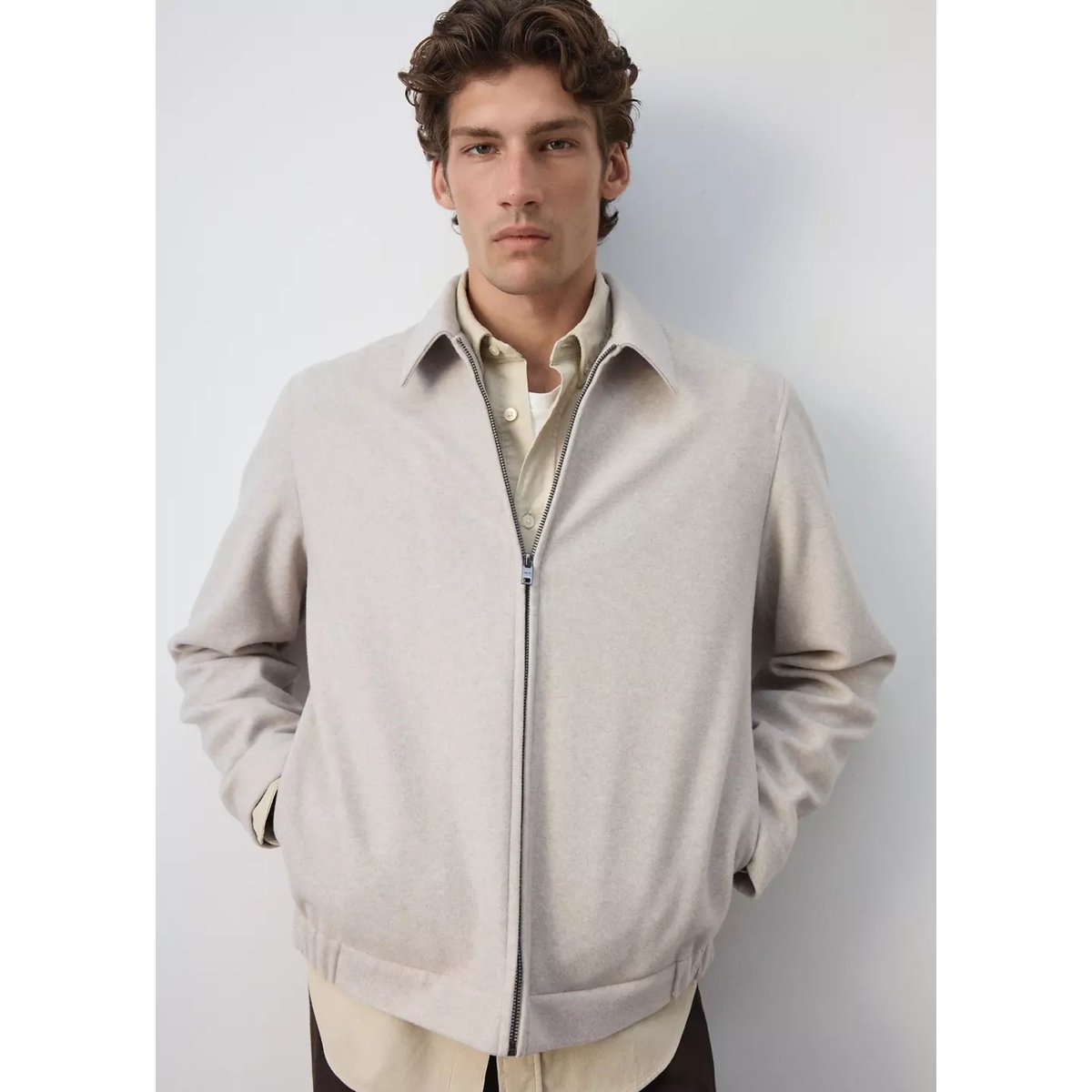 Veste en drap à fermeture éclair beige, MANGO MAN