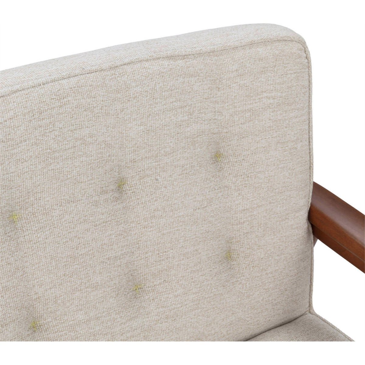 Fauteuil rétro en bois de hêtre et tissu noyer et beige, RECOLLECTION