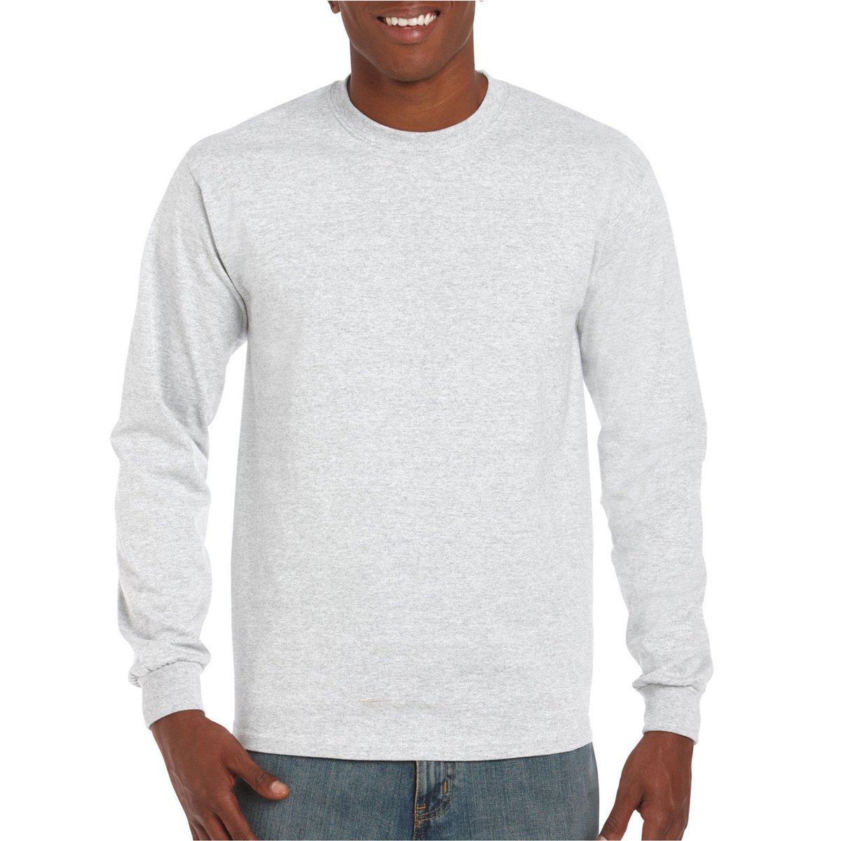 T-shirt uni manches longues ULTRA COTTON gris cendre, GILDAN