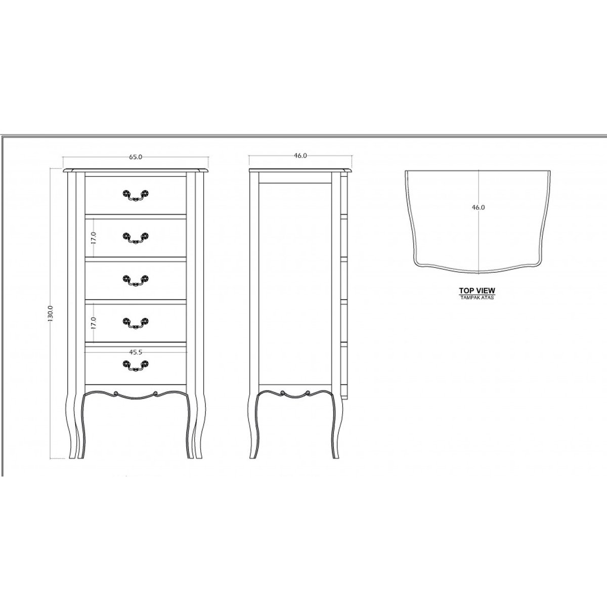 Chiffonnier 5 tiroirs en acajou   cassé H130 cm Apolline blanc, AMADEUS