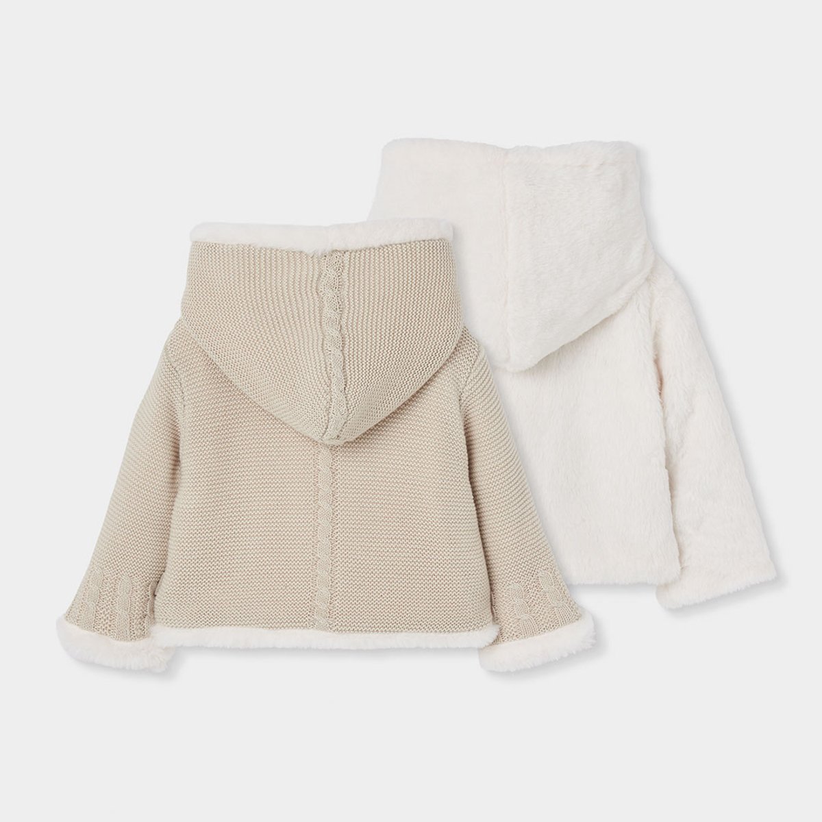 Veste bébé en maille réversible à capuche beige, BOBOLI