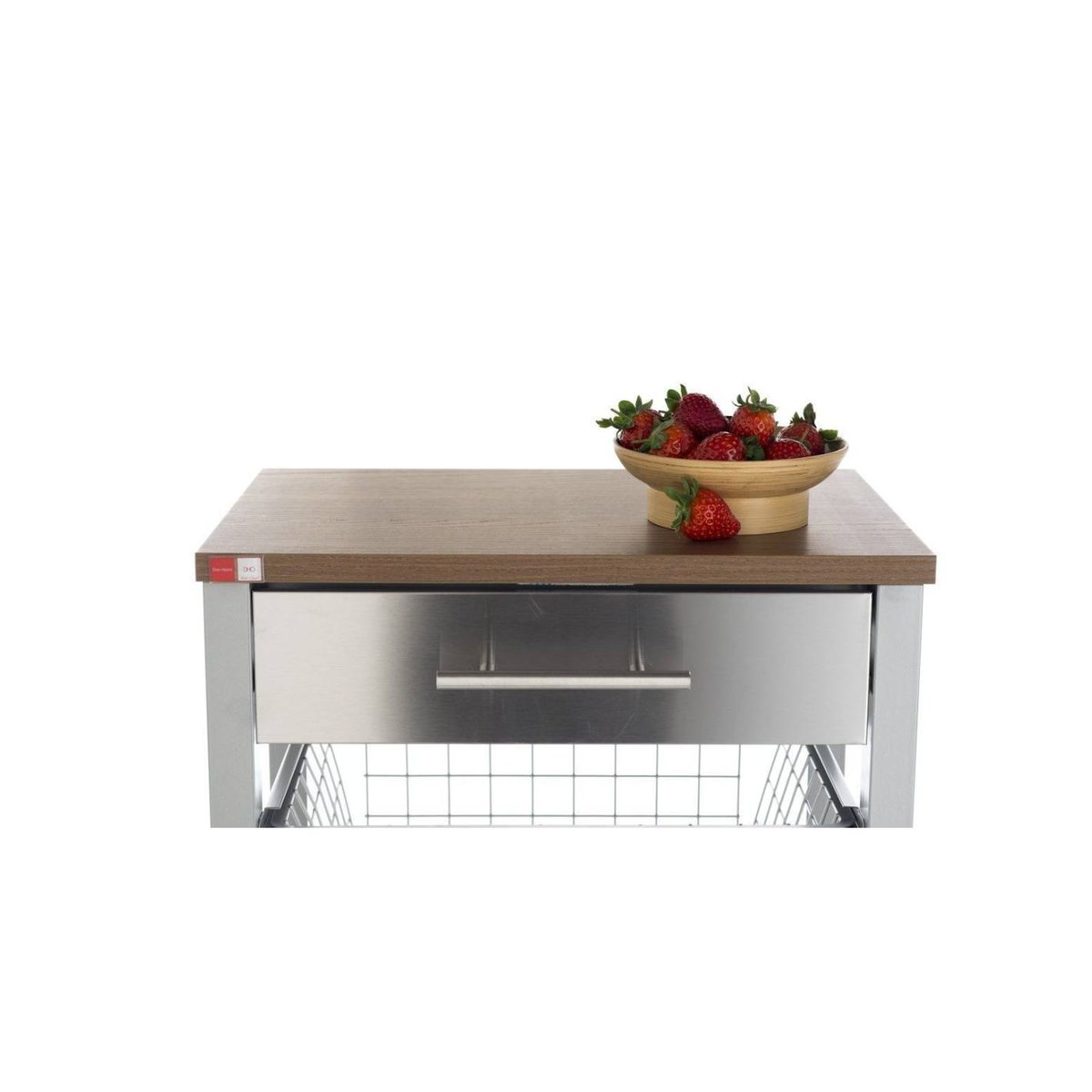 Desserte de cuisine à roulettes ONDA ALUMINIUM avec 3 paniers, tiroir et porte-bouteilles cerisier le gard, DON HIERRO