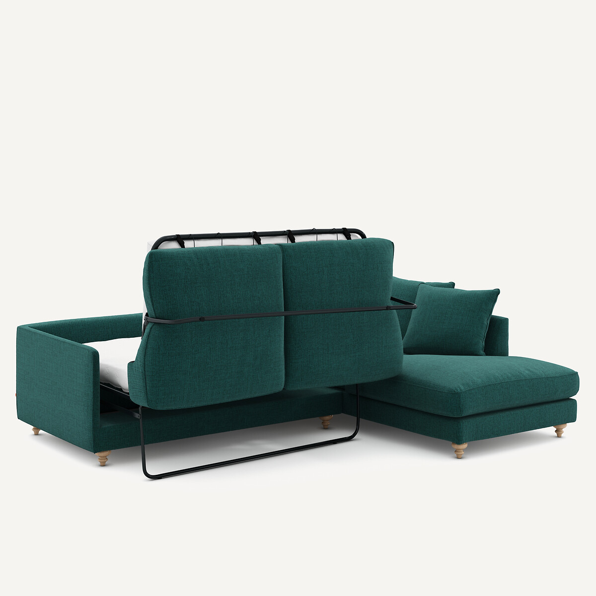 Canapé d'angle convertible, en toile jaspée, LAZARE vert de minuit, AM.PM