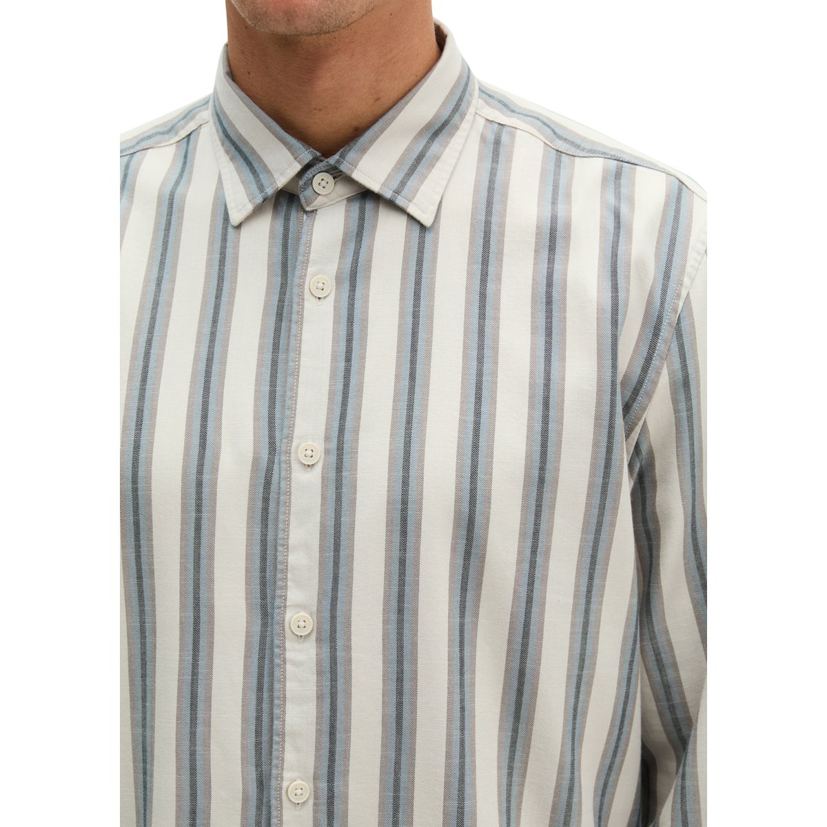 Chemise en sergé, coupe classique en coton biologique et lyocell blanc/bleu, MARC O'POLO