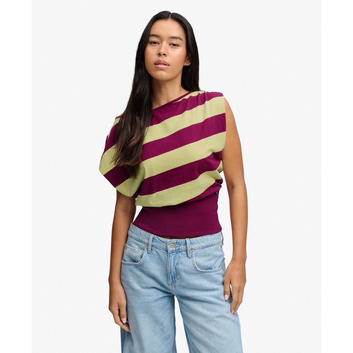 Top Bardot Rayé Côtelé Coupe Ajustée rayures magenta et violet, SUPERDRY