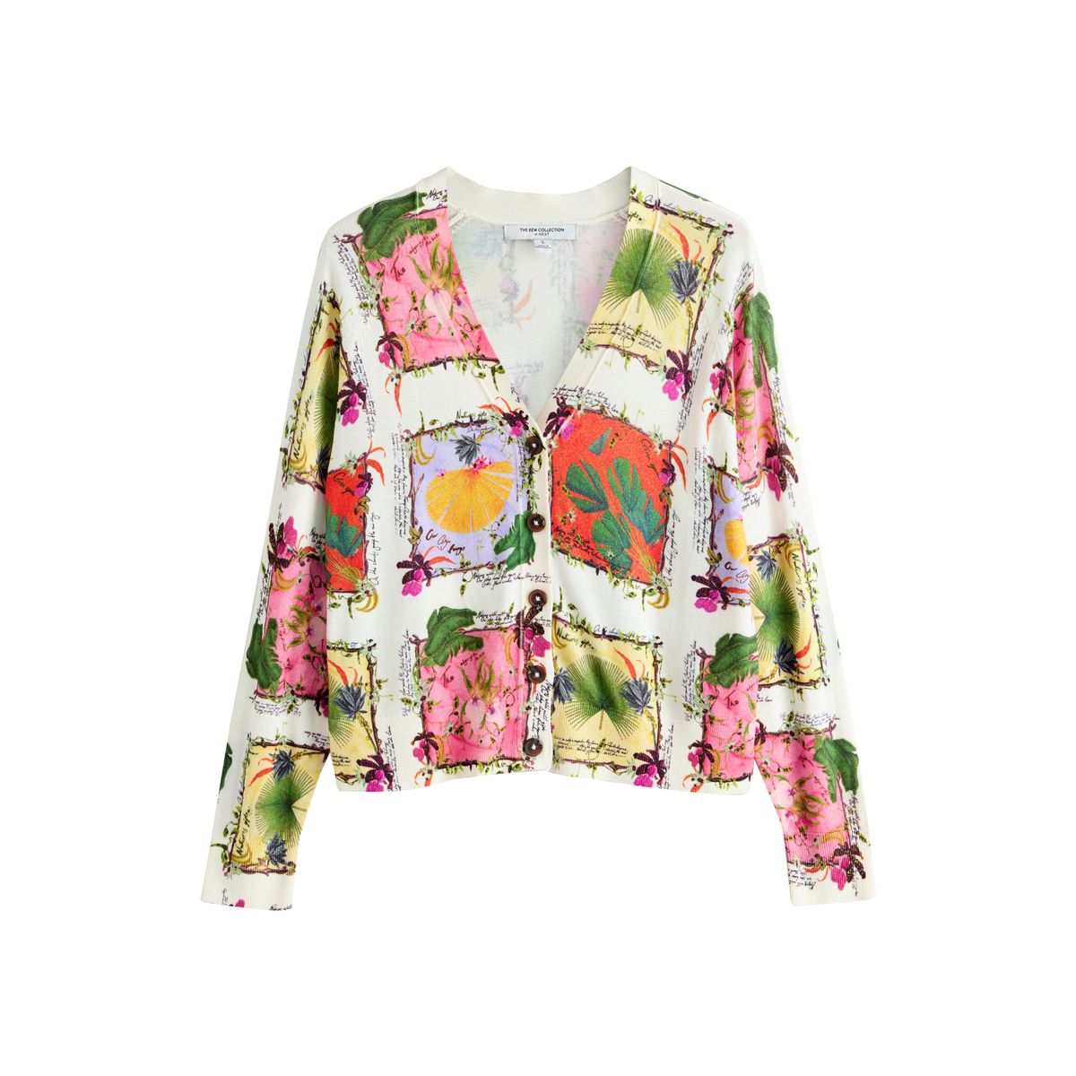 Cardigan doux boutonné en coton à col v imprimé floral multicolore kew gardens, NEXT