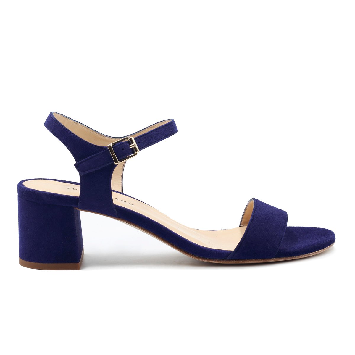 Sandales moyen talon cuir daim bleu, JULES & JENN