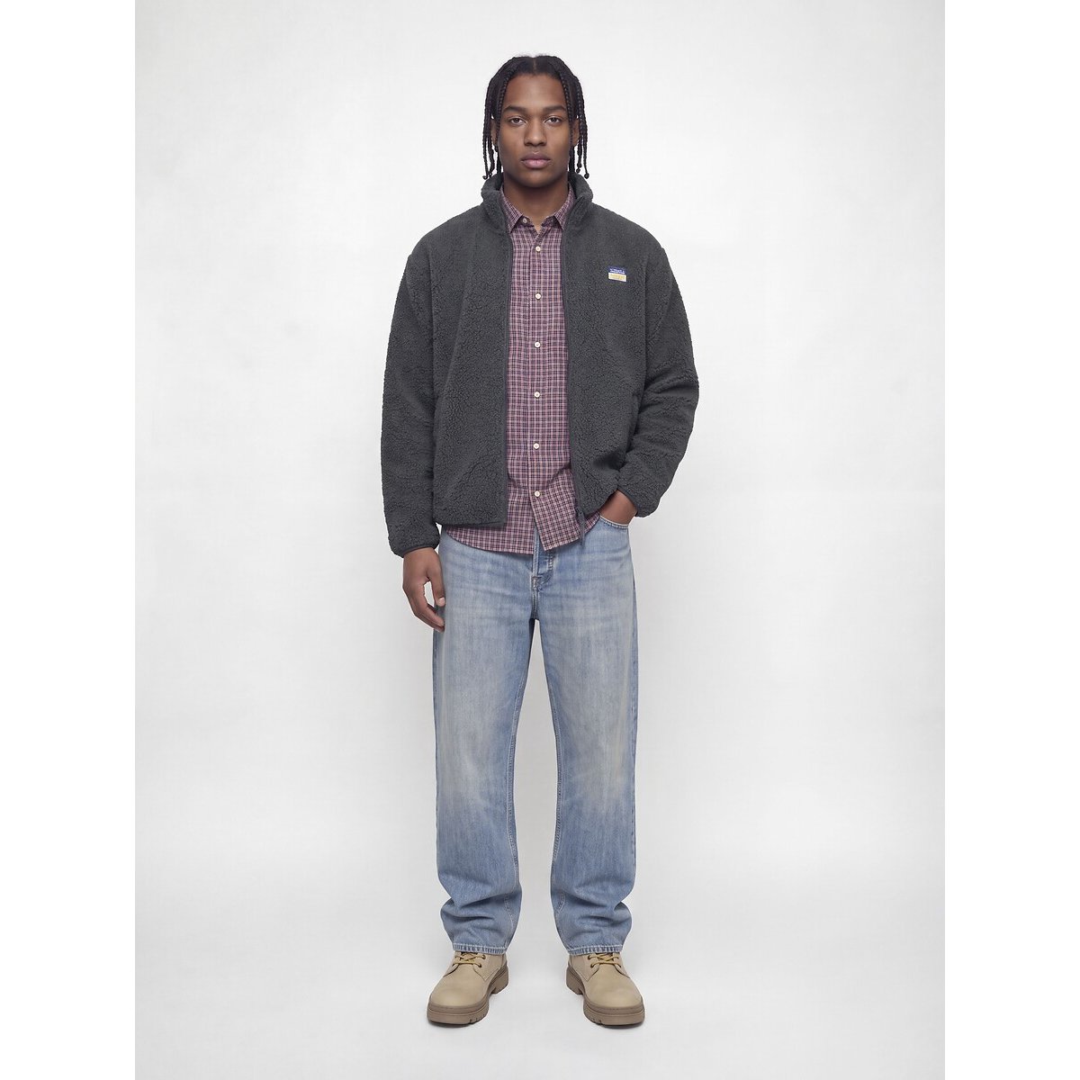 Giacca in sherpa, collo alto, con cerniera, POCKY grigio asfalto, JACK & JONES