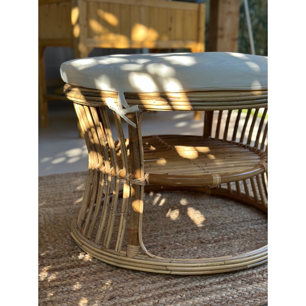 Pouf tissu et rotin, SERAM beige, NORDLYS