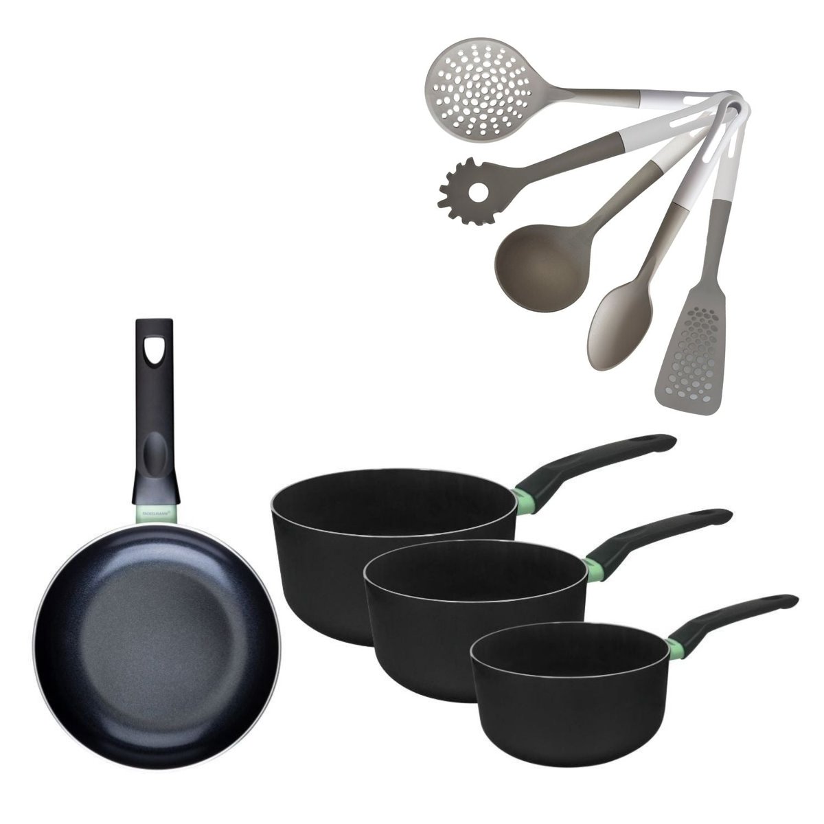 Batterie 1 poêle 28cm + 3 casseroles 16/18/20cm BRANDAO VARIO noir|vert, FACKELMANN