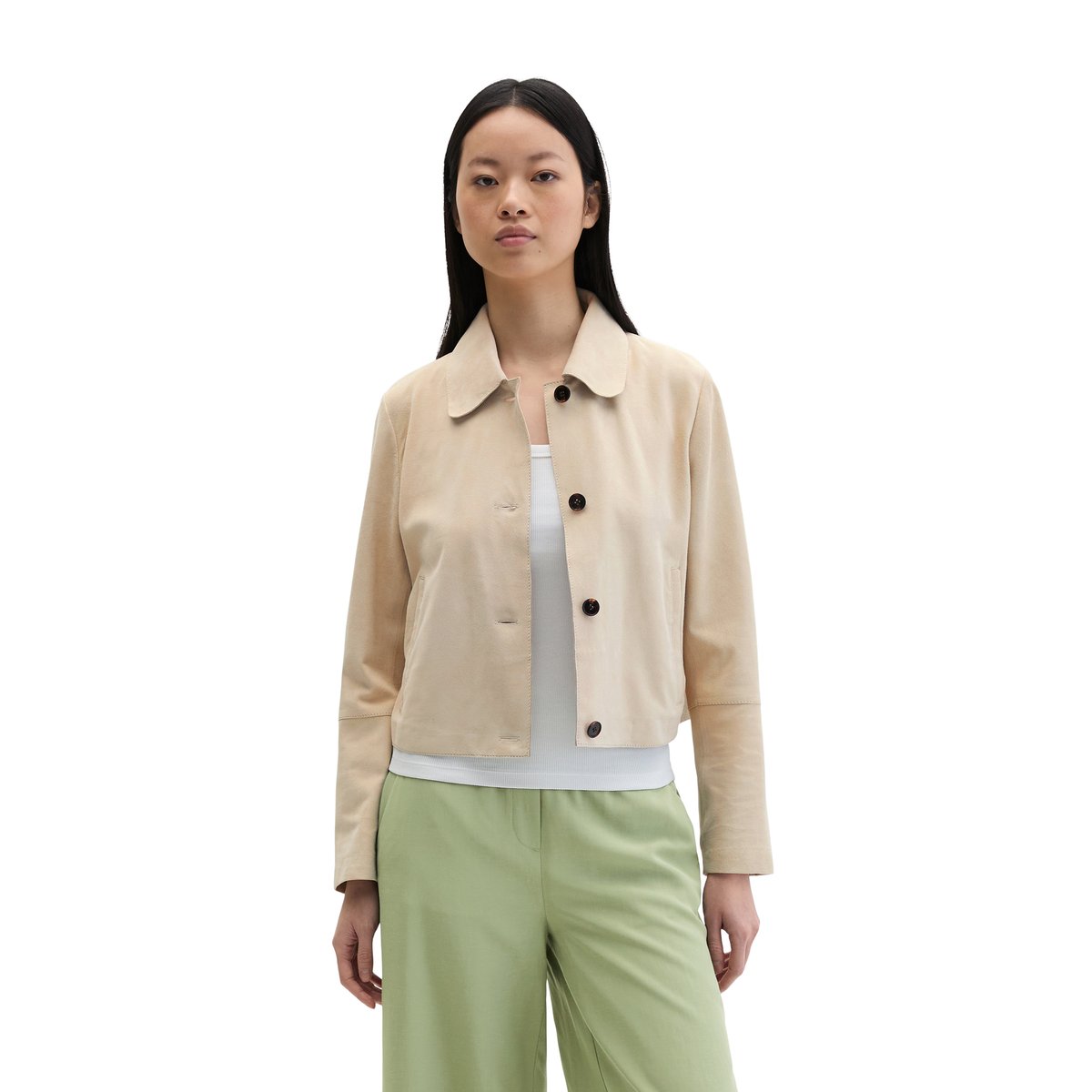 Veste en cuir velours fitted en cuir de chèvre souple gris clair, MARC O'POLO