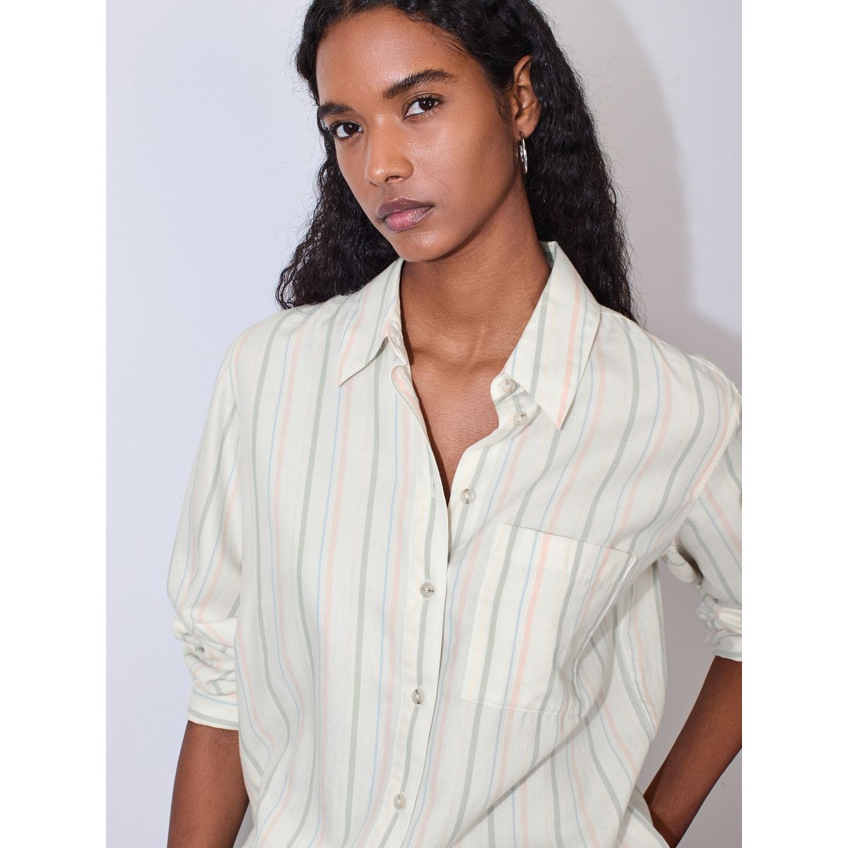 Chemise boutonnée décontractée coton rayure pastel, NEXT