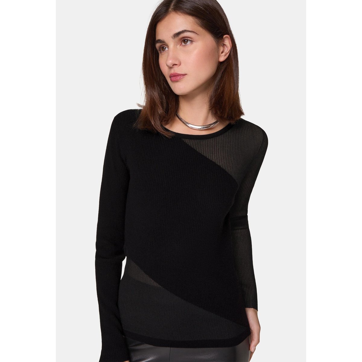 Pull bi-matière en laine noir, RODIER