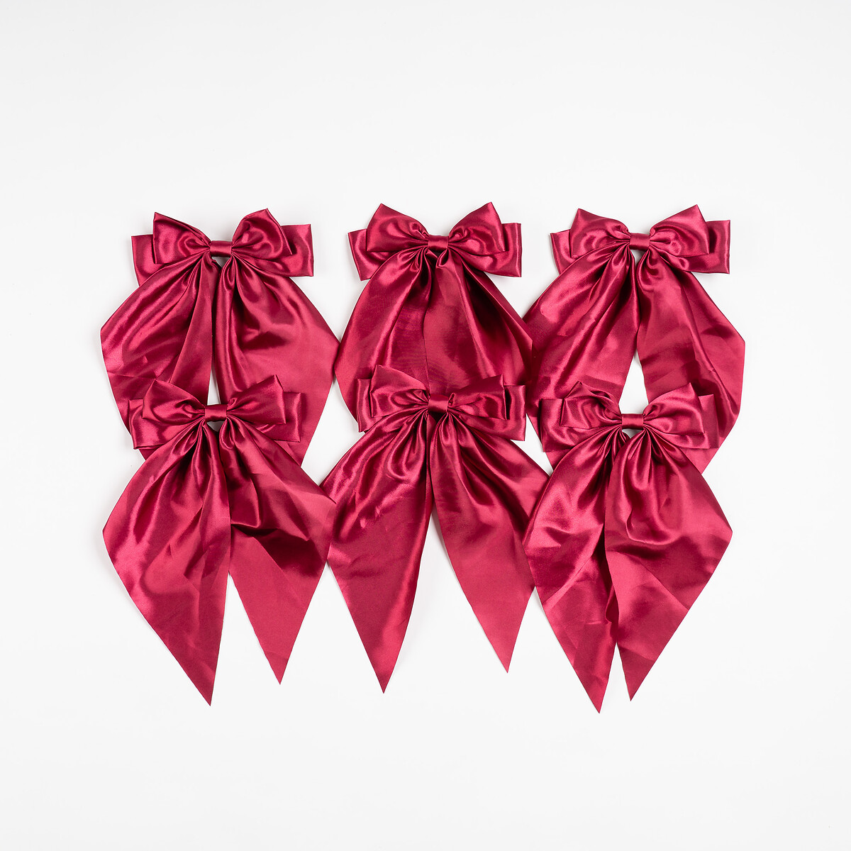 Set of 6 19cm Clip-on Satin Bows in Ruby red, SO'HOME