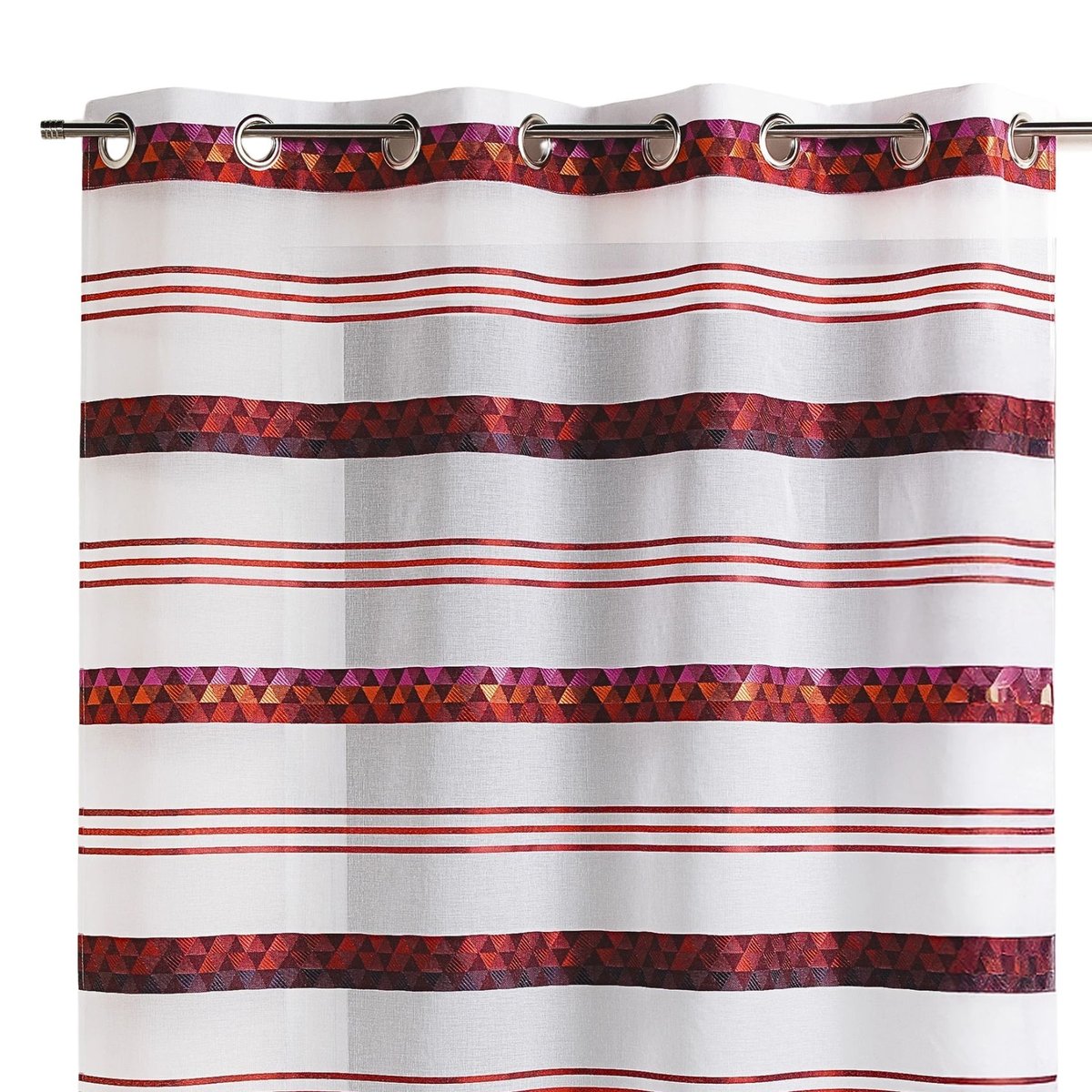 Voilage jacquard à rayures géométriques bordeaux, HOME MAISON