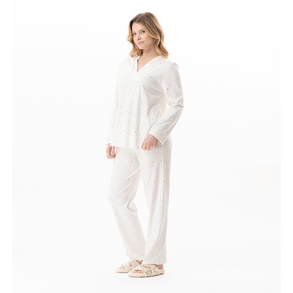 Pyjama en coton LUNA 102 ecru, LE CHAT