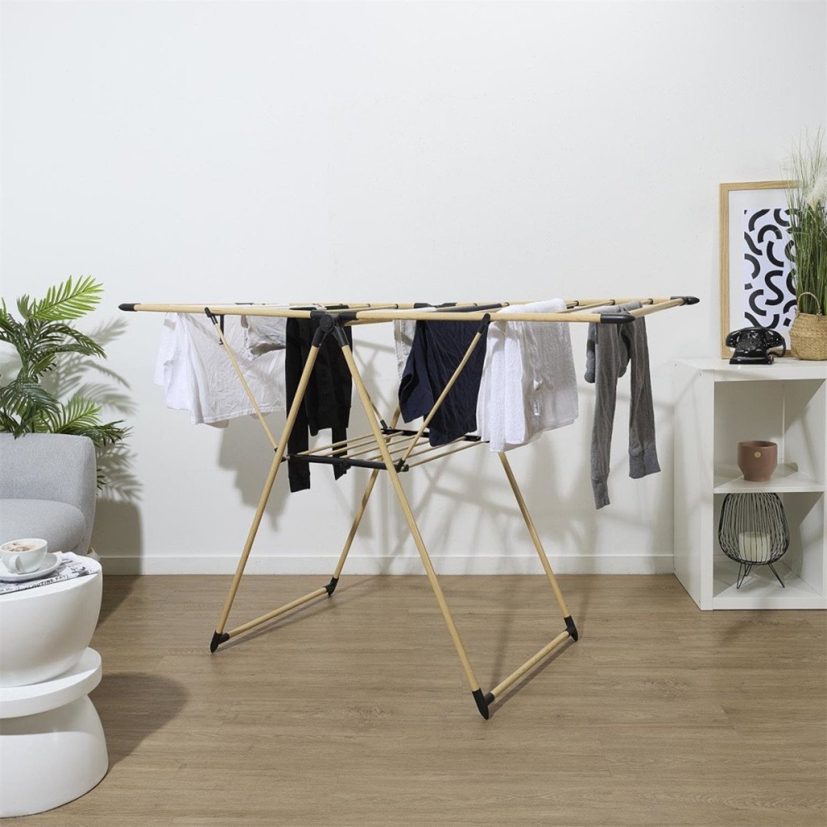 Etendoir à linge effet bois 13m étendage beige, DECORATIE