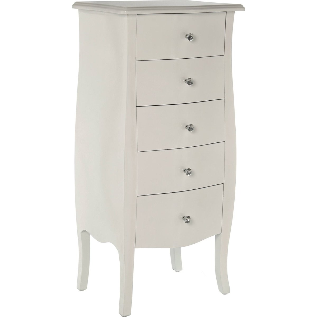 Commode 5 tiroirs en bois avec rangements blanc satiné élégant, RECOLLECTION