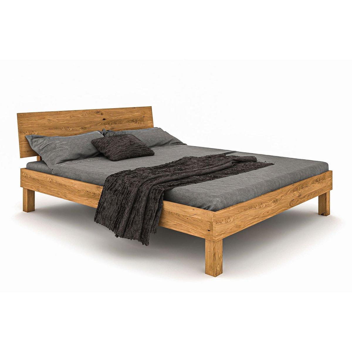 Lit avec pieds carrés et tête de lit intégrée bois naturel, TERRE DE NUIT