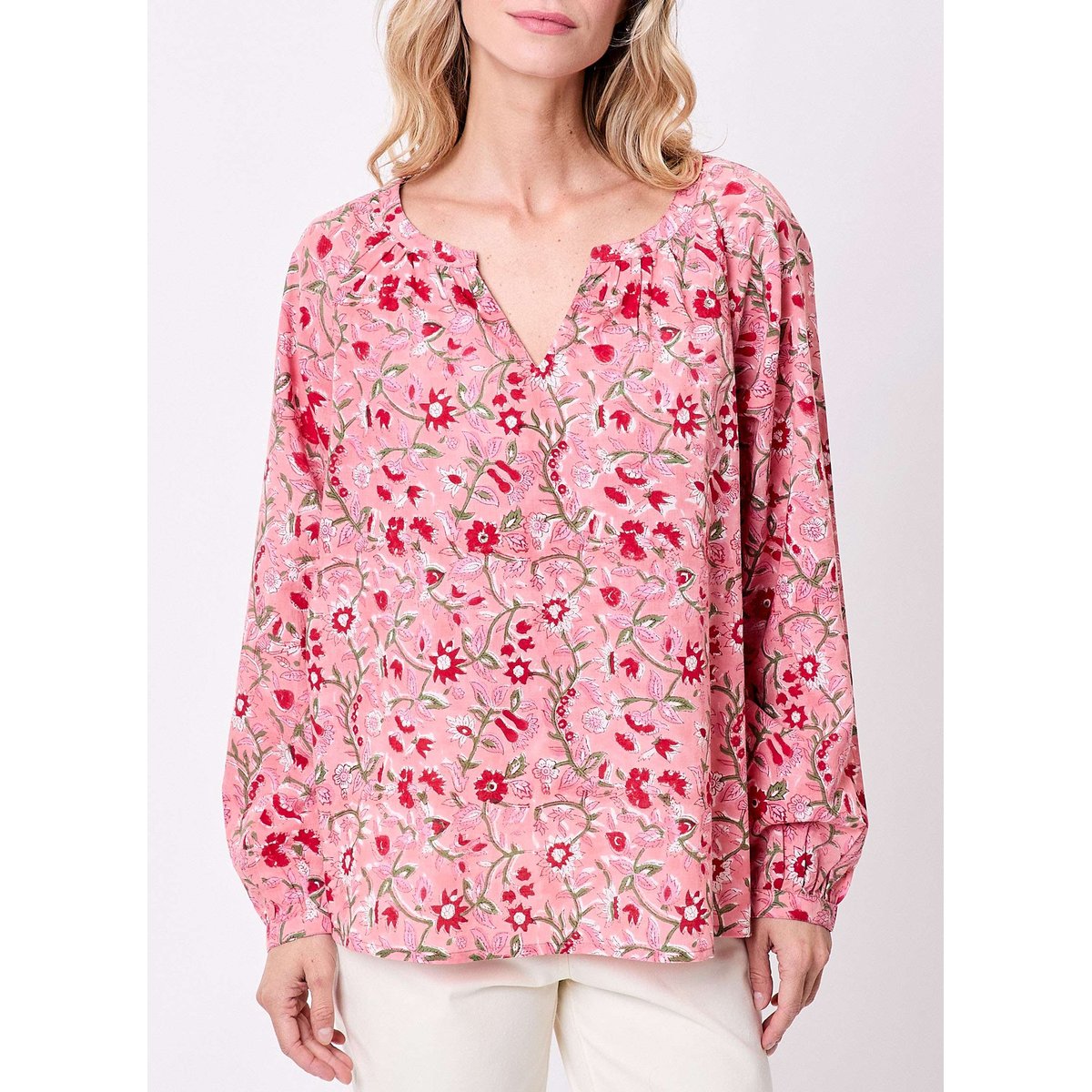 Blouse coton imprimée ample OCO rose clair yumna, LA FIANCÉE
