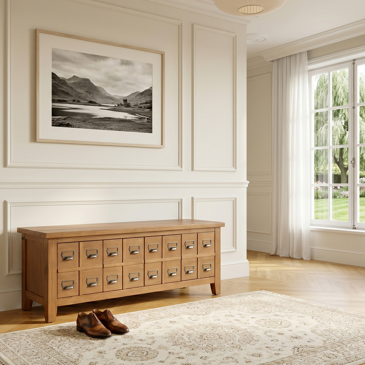 Banc à chaussures style shabby chic,4 casiers en pin massif JEAN marron, ROBIN DES BOIS