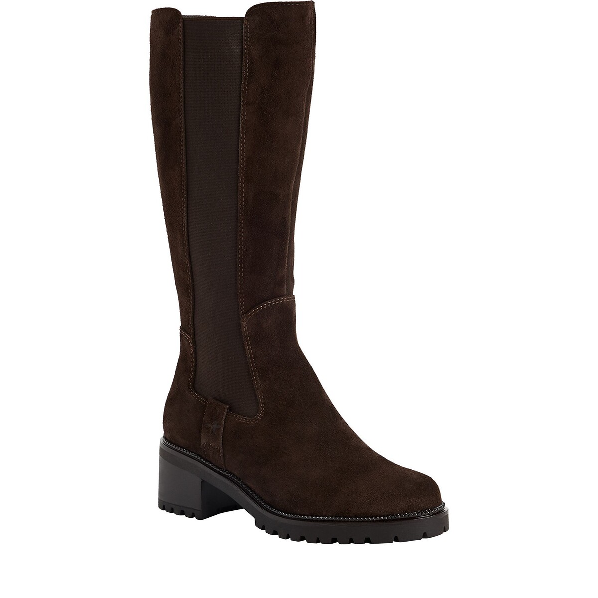 Stivali piatti in pelle scamosciata marrone scuro, TAMARIS