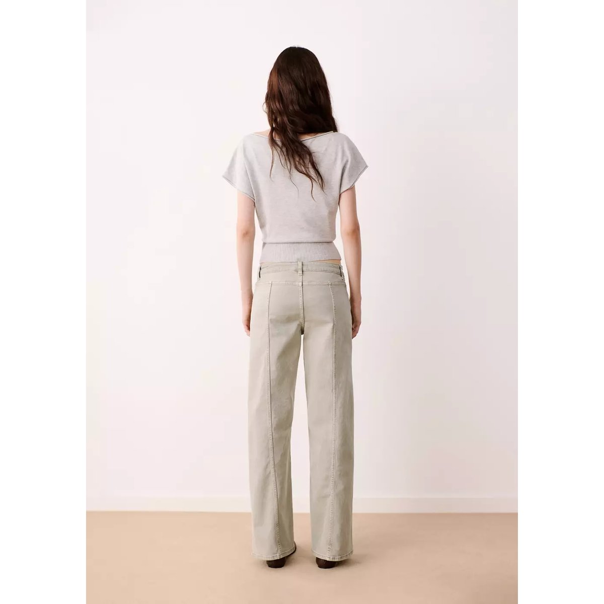 Jean wide leg coutures décoratives kaki, MANGO TEEN