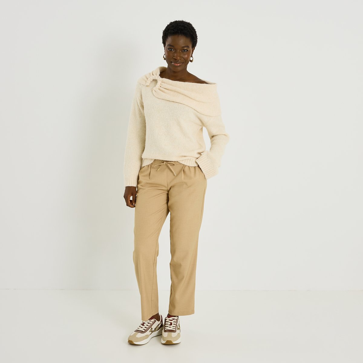 Pantalon taille élastiquée beige, GRAIN DE MALICE