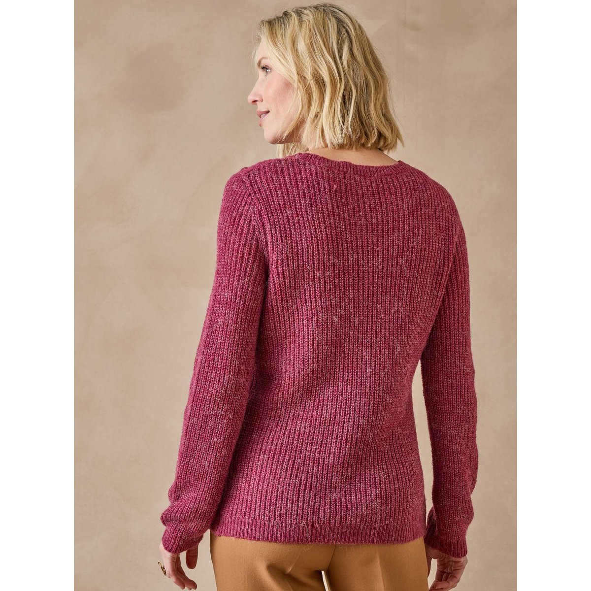 Pull fantaisie avec laine et alpaga fuchsia, DAXON