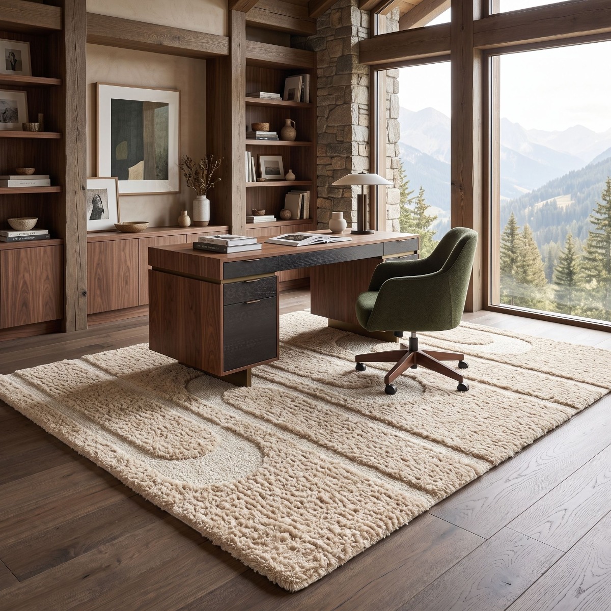 Tapis shaggy doux à relief géométrique  ORGANIC STREET beige, THE DECO FACTORY
