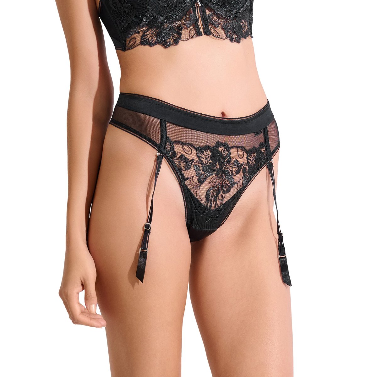 Brésilien échancré taille haute jarretelles amovibles EMINENCE noir, LISCA