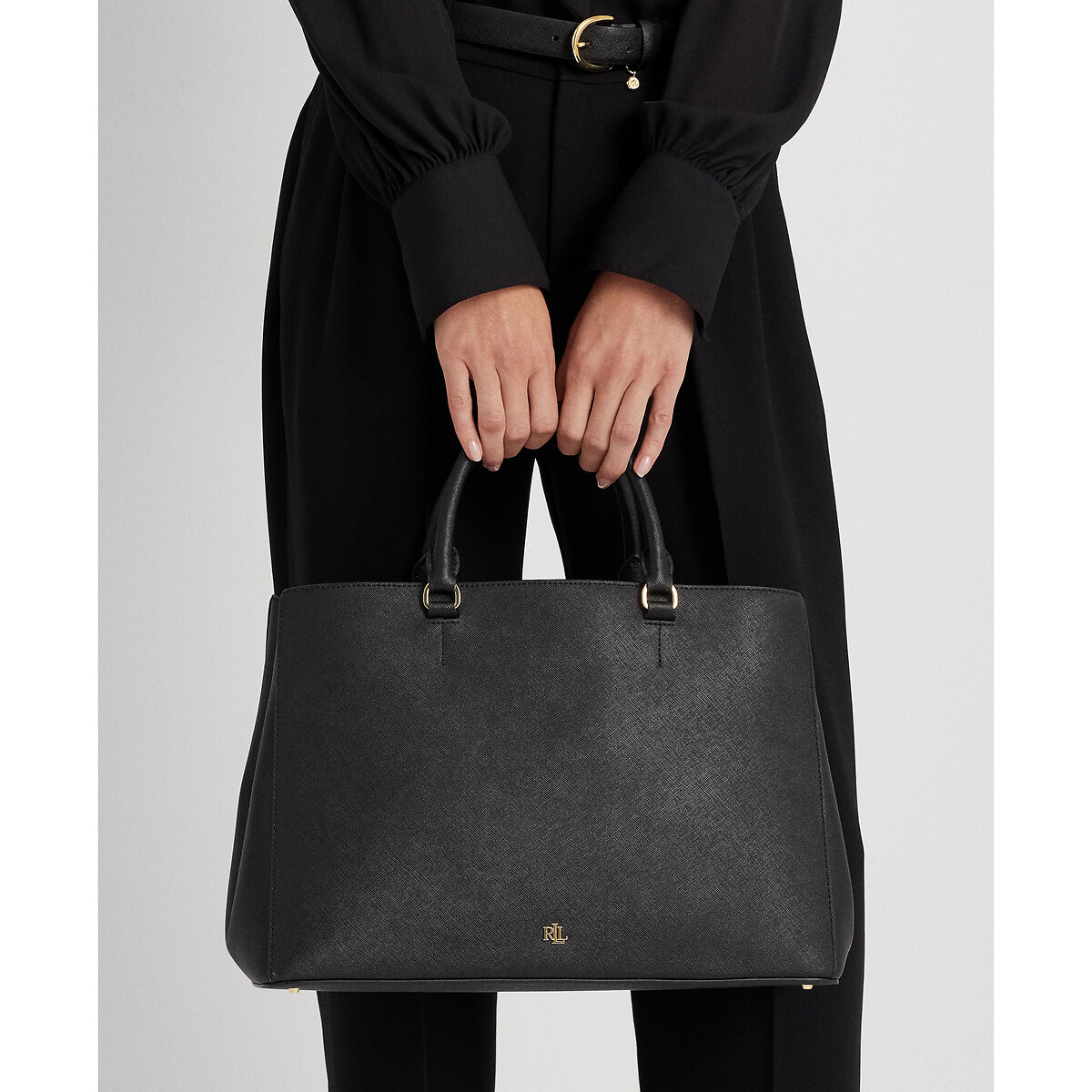 Sac à main en cuir texturé HANNA noir, LAUREN RALPH LAUREN