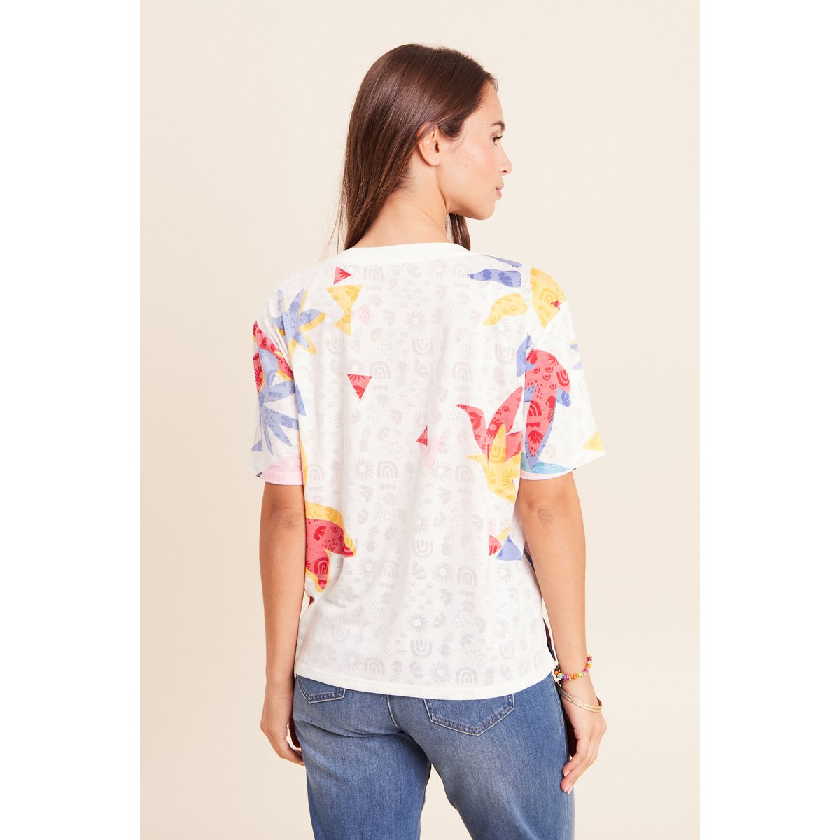 T-shirt ample col rond manches courtes blanc, BREAL