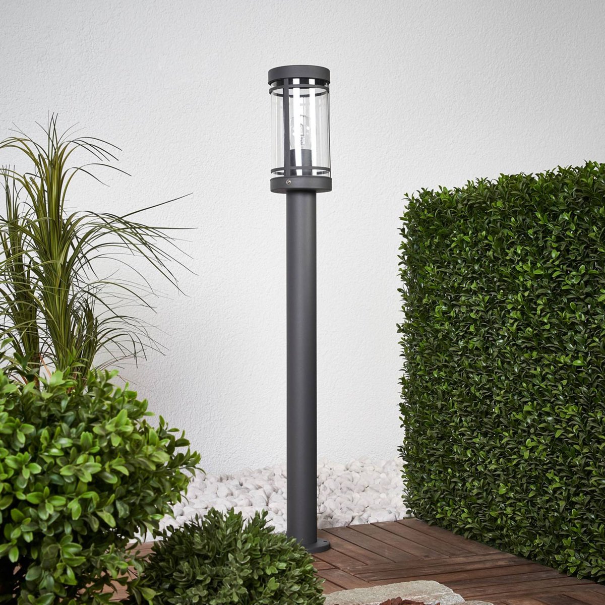 Luminaire extérieur en inox moderne, Djori gris foncé, transparent, LINDBY
